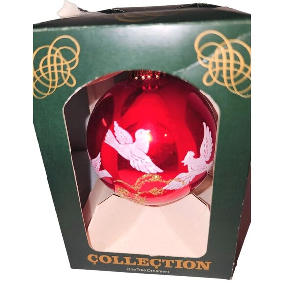 Vintage Red Glass Ornament With White Dove Design Made In West Germany - Picture 7 of 9